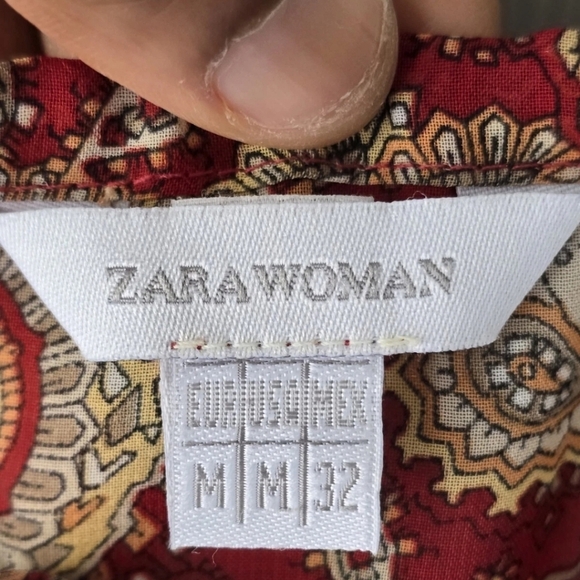 Zara Paisley Print Blouse Women Sz M Front Tie Cut Out Long Sleeve Lightweigh - Picture 5 of 9